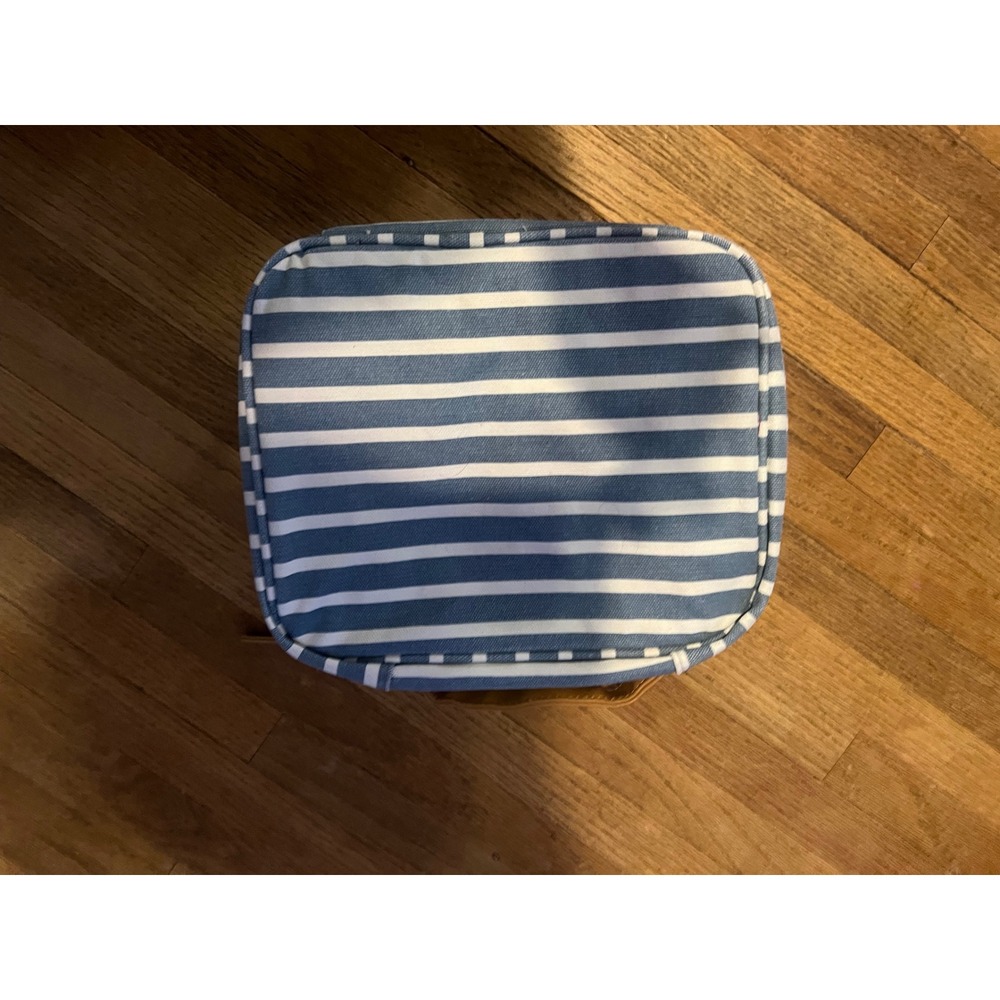 Pottery Barn Teen Blue White Striped Insulated Lunch Box Canvas Zippered Bag - Picture 5 of 16